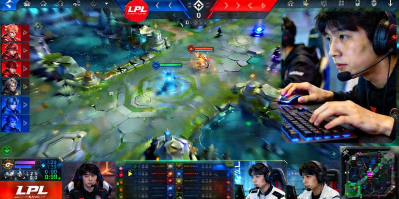 英雄联盟职业联赛LPL直播画面 - 比赛对战界面与选手镜头
