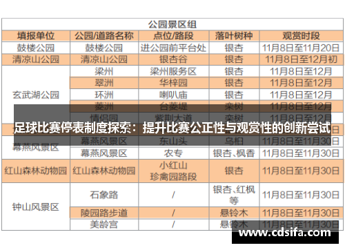 足球比赛停表制度探索：提升比赛公正性与观赏性的创新尝试